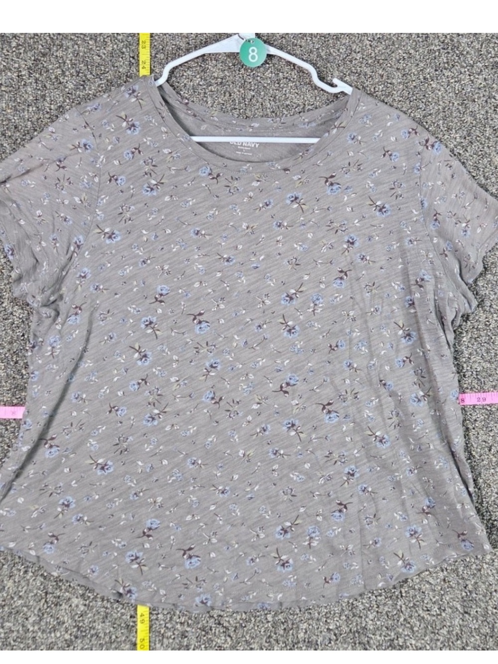 Old Navy Slub gray blue Floral Short Sleeve everywear Tee shirt L